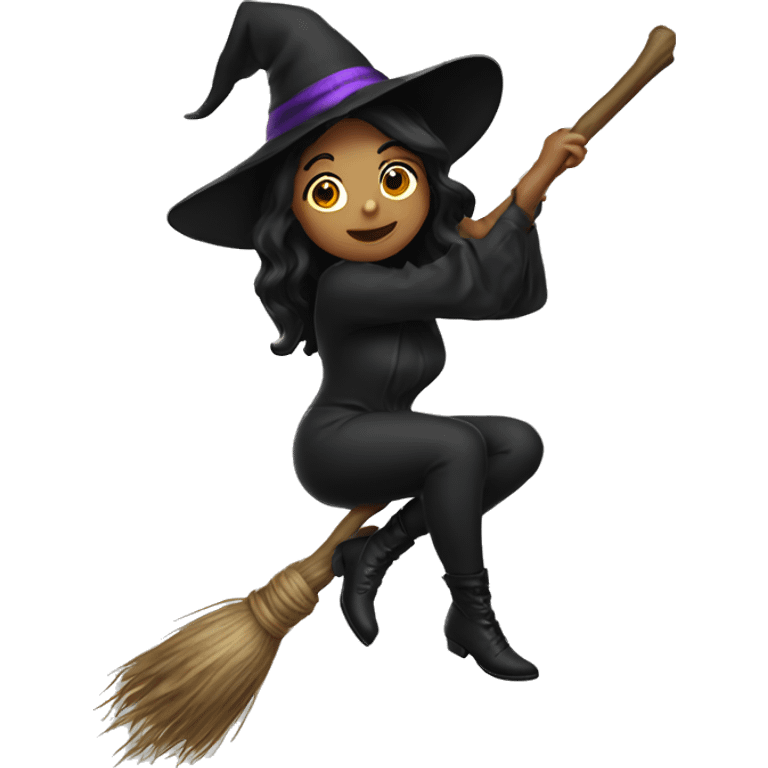 witch on a broom dark hair emoji