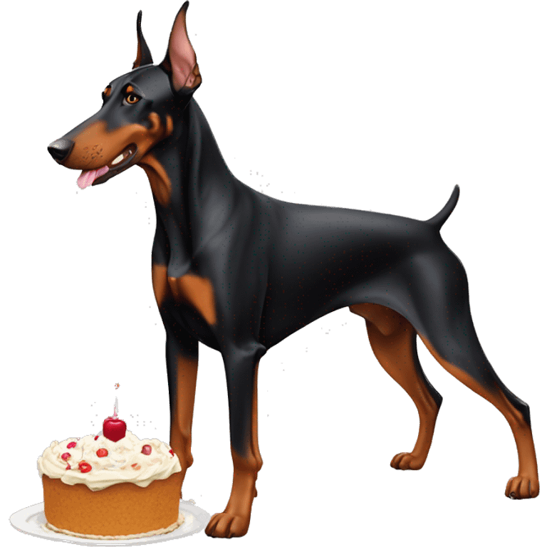 A European Doberman eating cake emoji