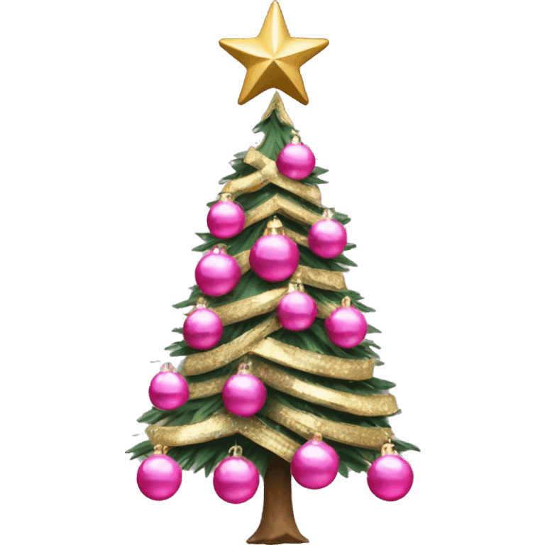 Christmas tree with pink baubles and gold star emoji