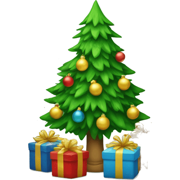 Green Christmas tree with ornaments and presents emoji