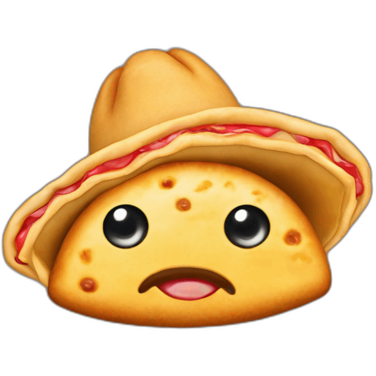 Empanada con ojos manos y pies con un sombrero emoji