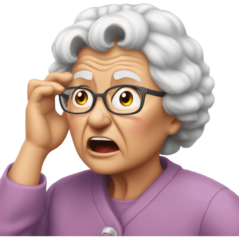 angry grandma can't hear cup her hand to her ear emoji