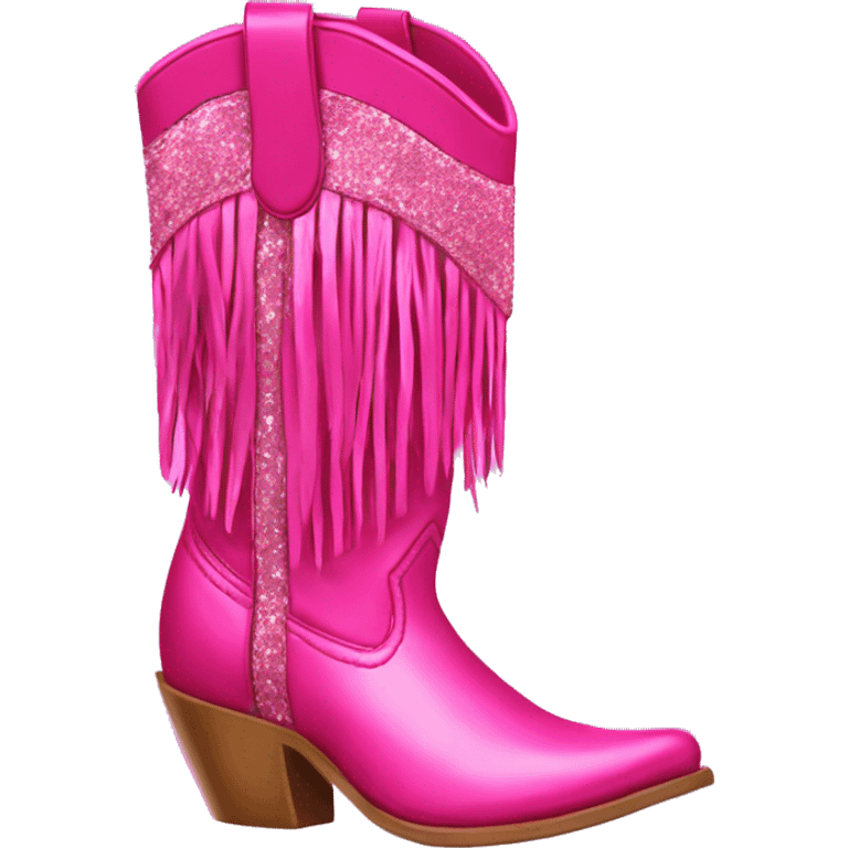 Realistic hot pink fashion cowgirl boots with sparly shiny glitter fringe on them. emoji