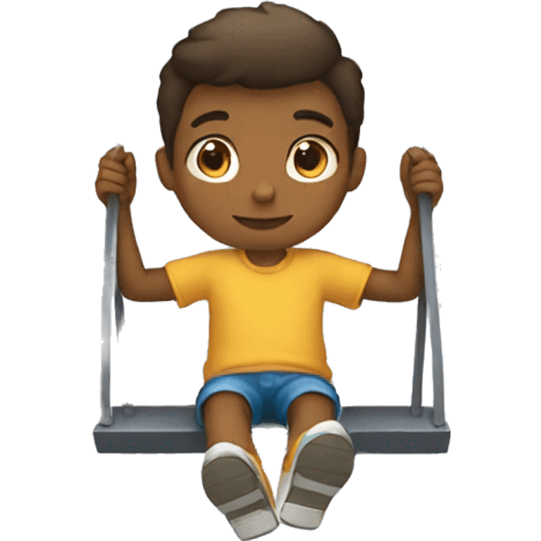 A boy standing behind a swing emoji