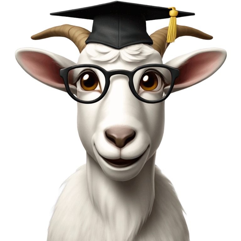 a smart nerdy goat wearing glasses and graduation hat emoji