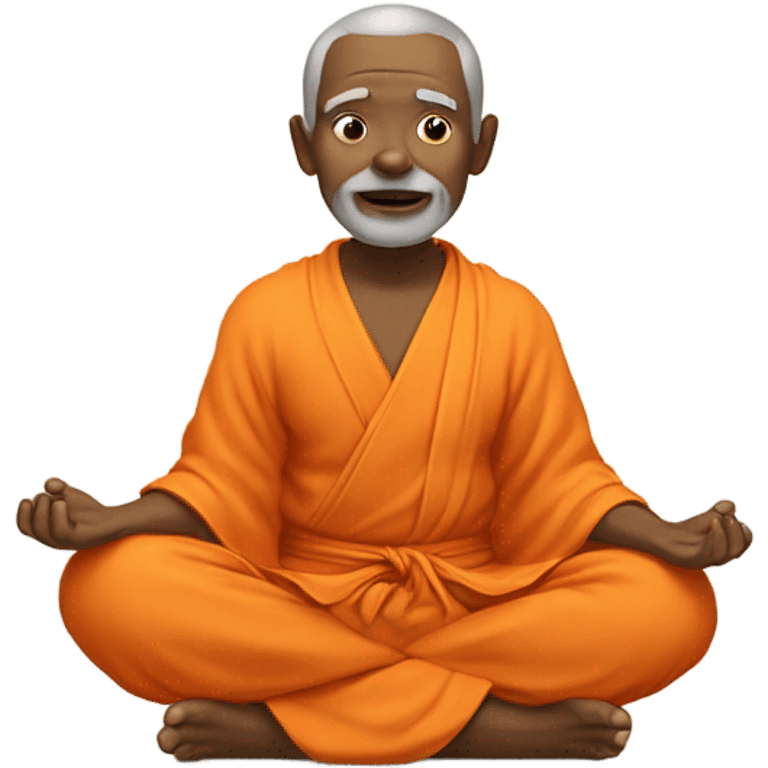 an old yogi with a peaceful and meditative expression. The character should be wearing an orange robe, symbolizing traditional yogic attire. The yogi can be sitting in a lotus position emoji