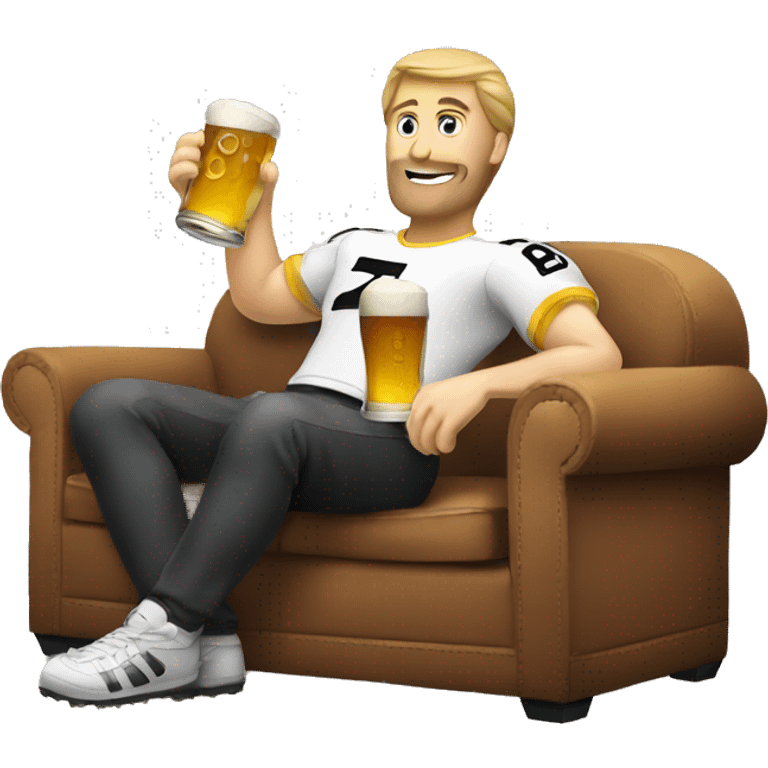 watch football, sitting sofa, drink beer emoji