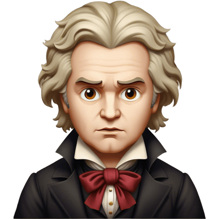 Cinematic Realistic Beethoven Portrait Emoji, depicted as a passionate composer with intense expressive features in period attire, rendered with rich textures and dramatic moody lighting that captures the turbulent genius of his music. emoji