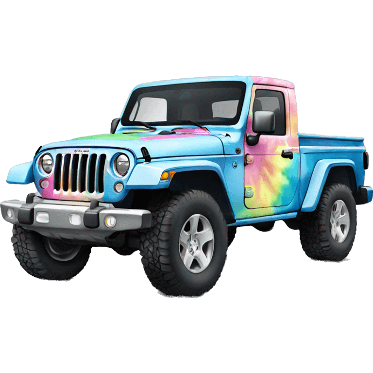 Realistic isolated pastel tie dye Jeep Gladiator truck. emoji