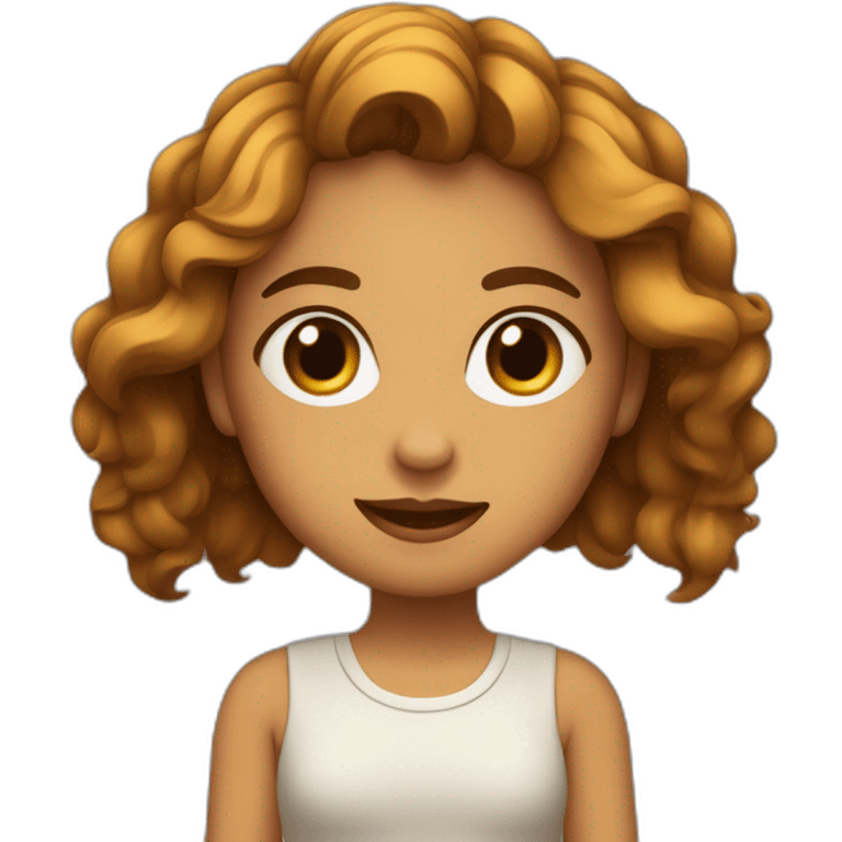 chica con pelo marrón , ondulado y hasta el pecho, con ojos marrones emoji