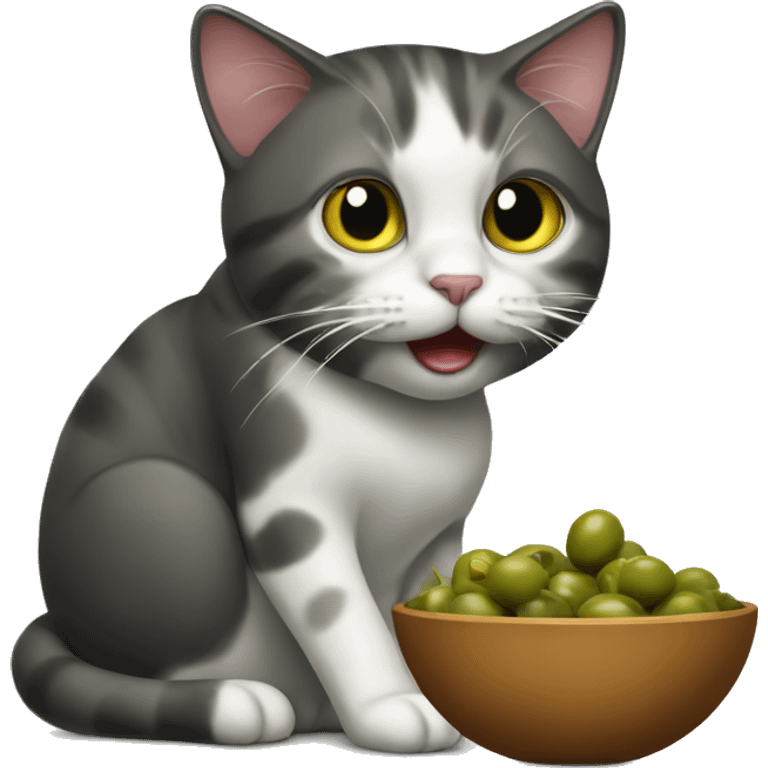 Cat eating a  lack olive  emoji