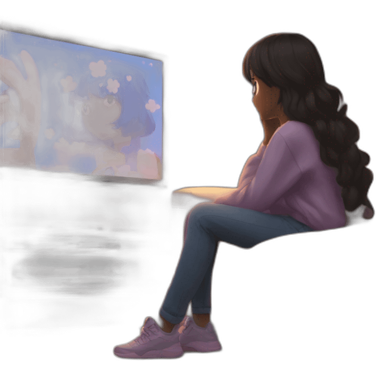 girl watching Anime on tv emoji