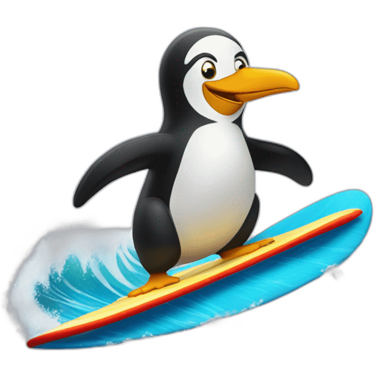 Pingouin qui fait du surf emoji