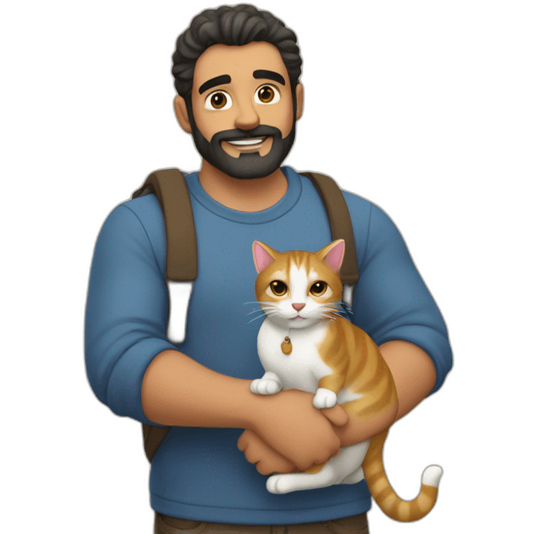 Chico barbudo con un gato emoji