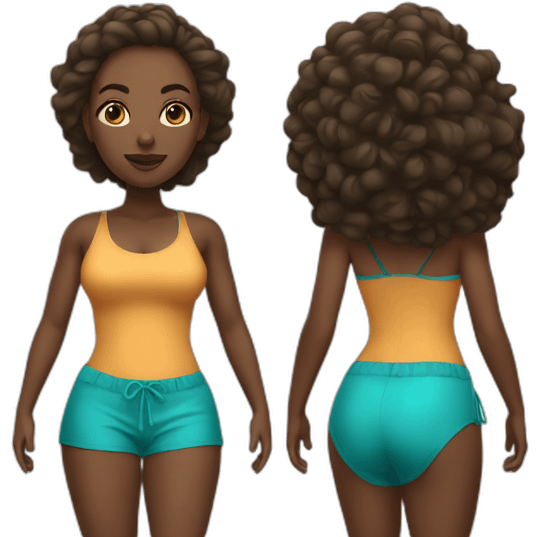 black woman all body, standing, beach suit emoji