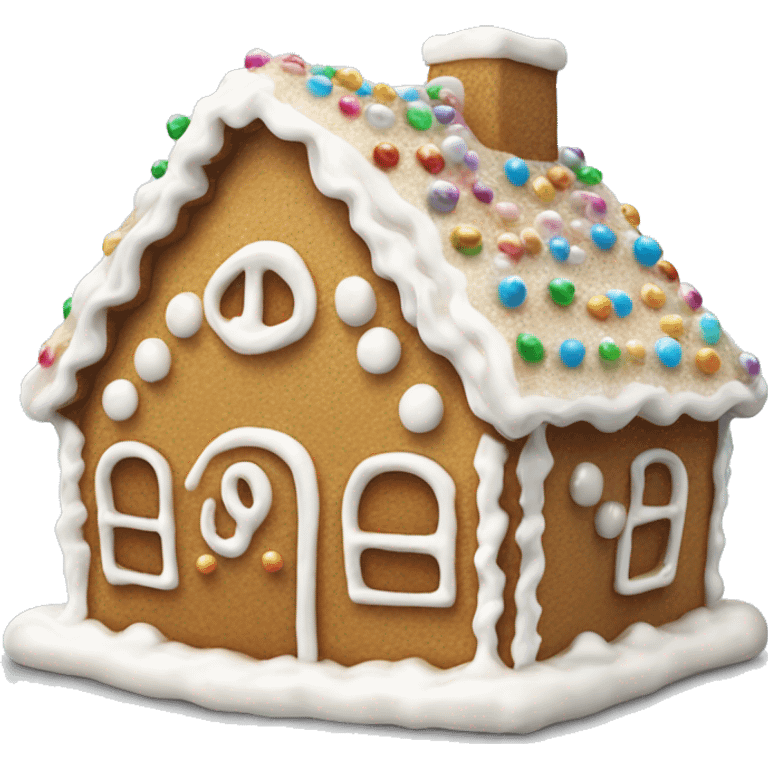 Realistic white frosted gingerbread cookie house with round iridescent pearl sprinkles. emoji