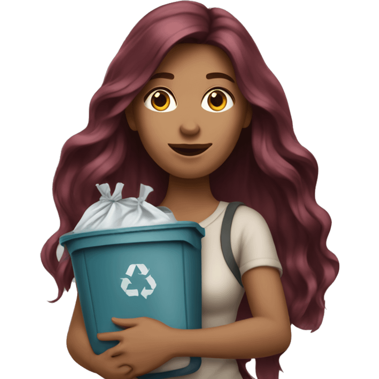 Beautiful burgundy long haired woman taking out the trash emoji