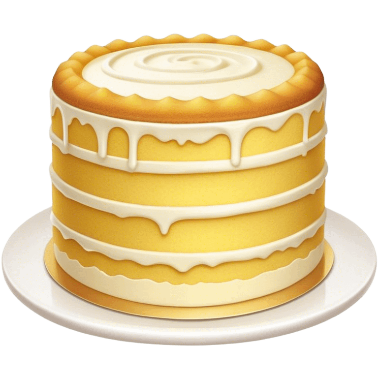 Cinematic Realistic Simple Vanilla Cake, a perfectly baked golden sponge with soft, airy layers, delicate vanilla frosting smoothly spread across the top, tiny flecks of vanilla bean visible, warm golden lighting creating depth, glowing with a sweet, irresistible charm. emoji