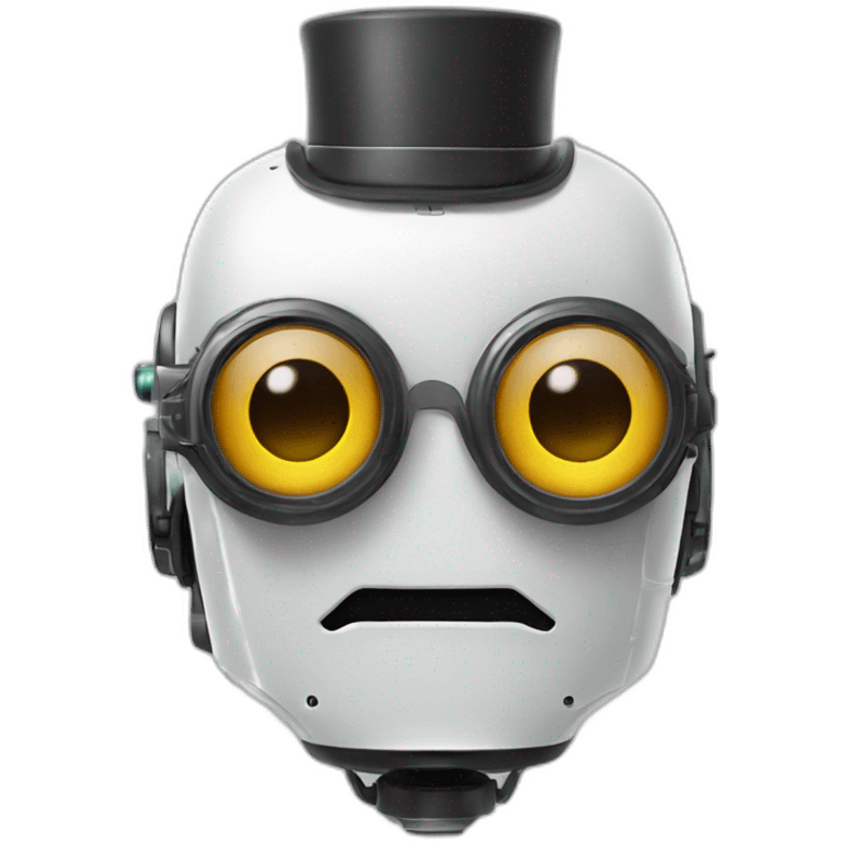 Robot with a mustache and a .elon hat emoji