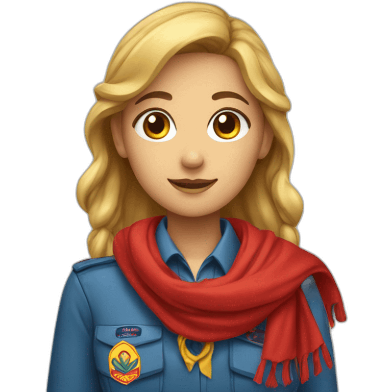 A scout girl with a knotted red and yellow scarf and a blue scout shirt emoji