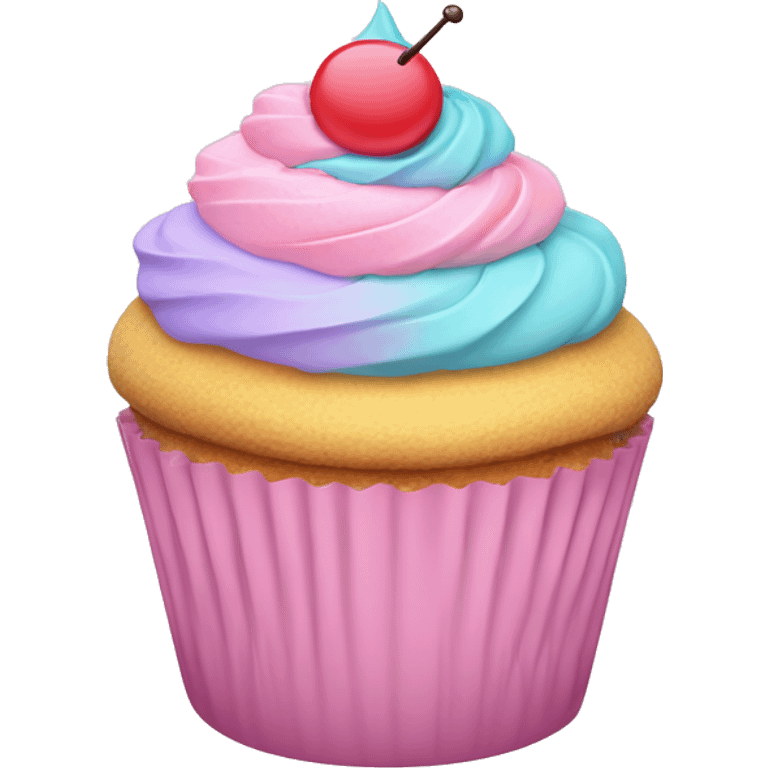 pastel pink cupcake, with colorful frosting on it emoji