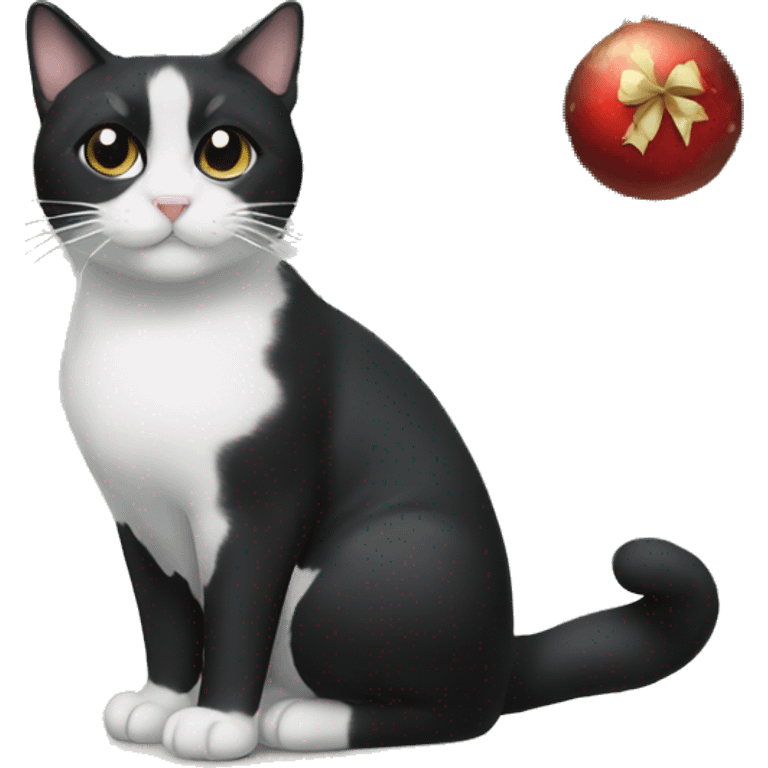 Black and white cat underneath a Christmas tree  emoji