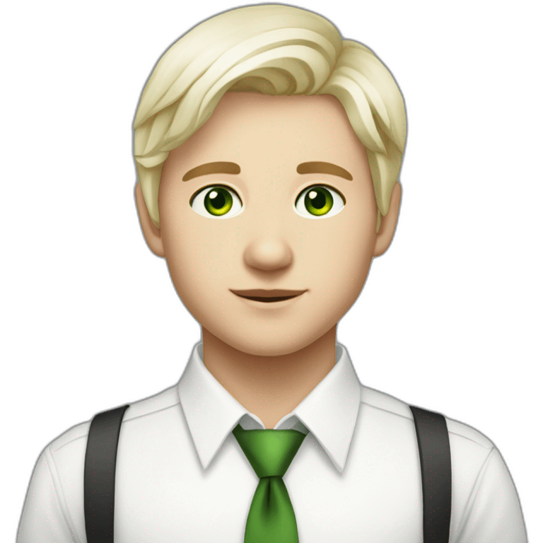 beautiful blonde russian boy green eyed with white skin middle hair wearing white shirt with a tie emoji