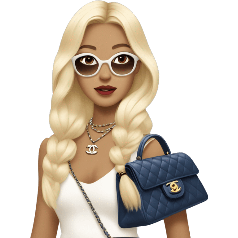 Blonde Chanel blue eyes Asian Girl with Birkin bag and Chanel necklace emoji