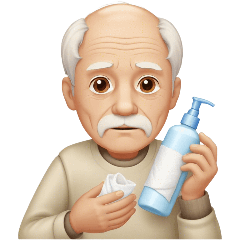 Old man with a bottle of lotion and tissues emoji