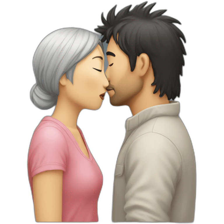 scruffy-man-and-asian-woman-kissing emoji