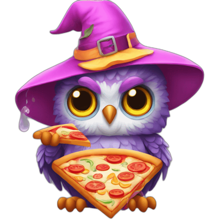 Rainbow Owl Witch who’s eating a Pizza  emoji