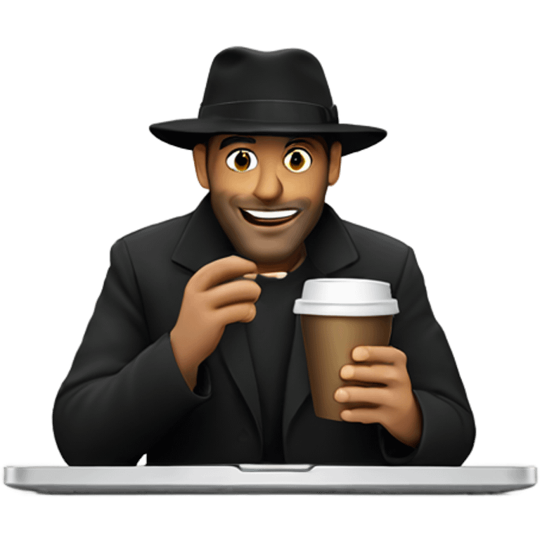 Jewish man black hat drinking coffee and has laptop  emoji