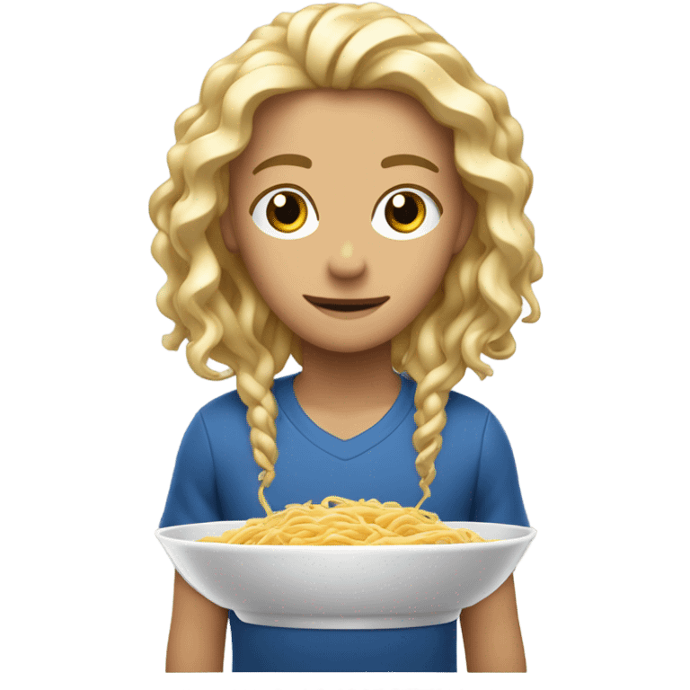 rubia, blanca con ondas y comiendo fideos con tuco emoji