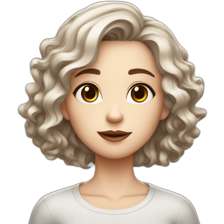 a white skin girl with brown wavy square cut hair, in a comics style emoji