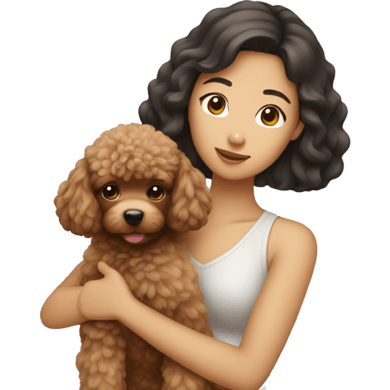 Asian girl holding brown poodle emoji