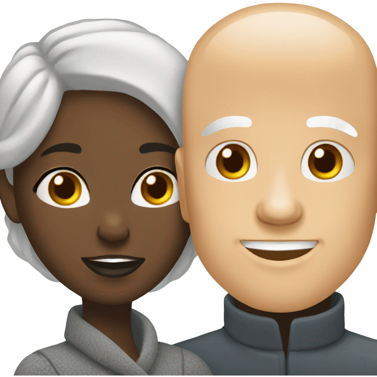 White bald man and black African woman hugging  emoji