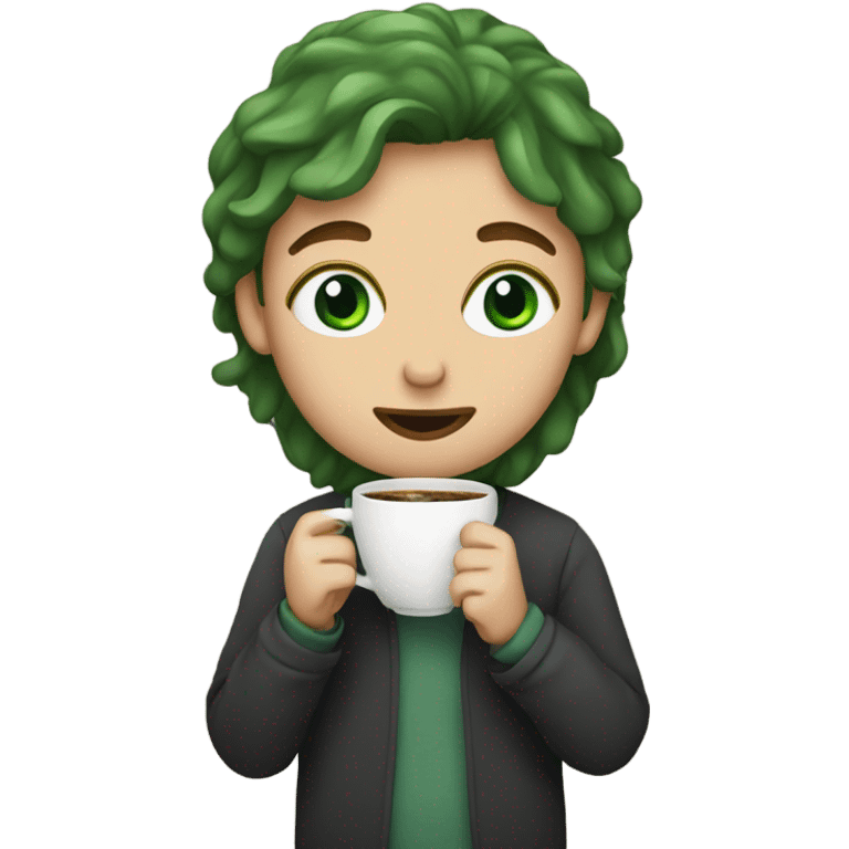 Me with green eyes drinking coffee emoji