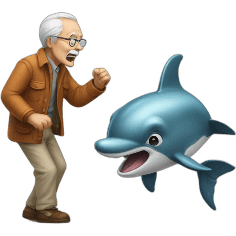 an old man fighting a dolphin emoji