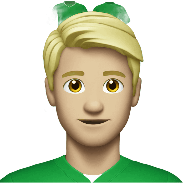 A blonde footballer in green suit with his one broken emoji