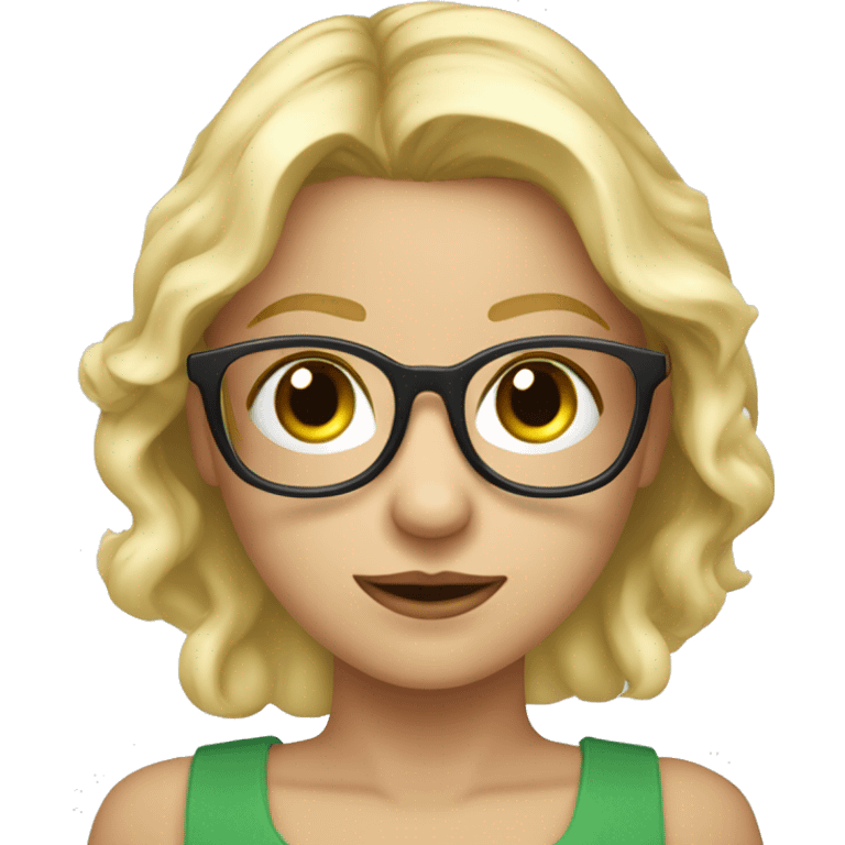 Mädchen mit brille und mittellangen blonden haaren und langemwimpern und grünen auegen emoji