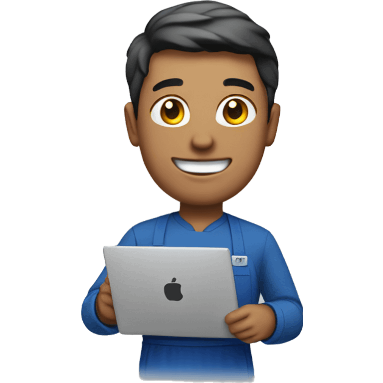 guy in a blue apron with a laptop emoji