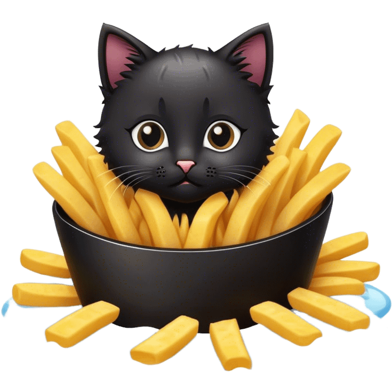 Black kitten swimming in French fries  emoji