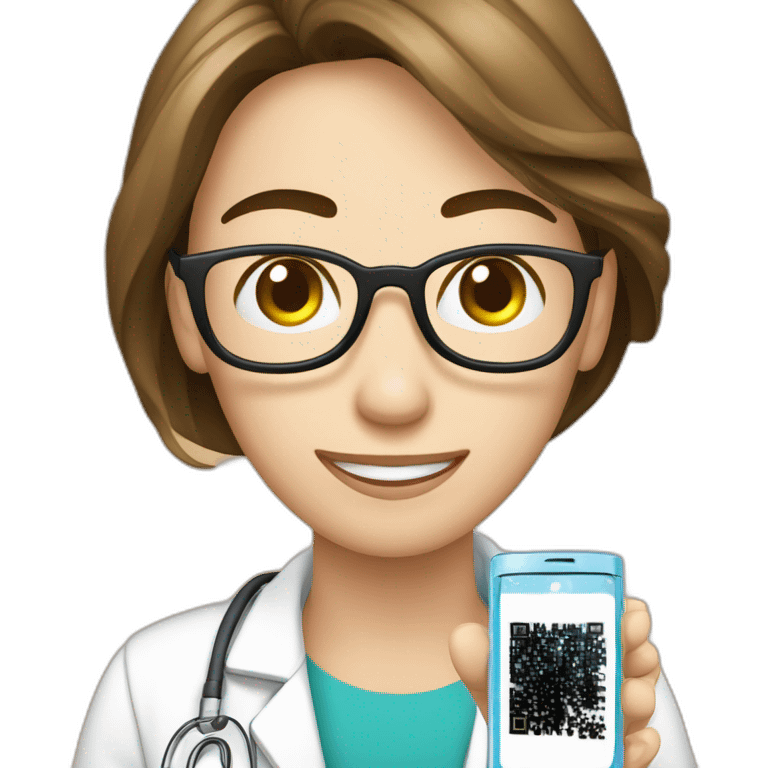 Un emoji di una persona con uno smartphone che scansiona un codice QR da un flacone di medicinale. emoji