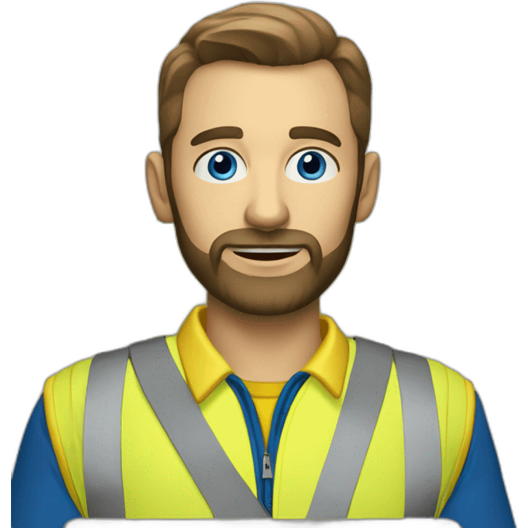 Ikea manager blue eyes beard with laptop and yellow security vest emoji