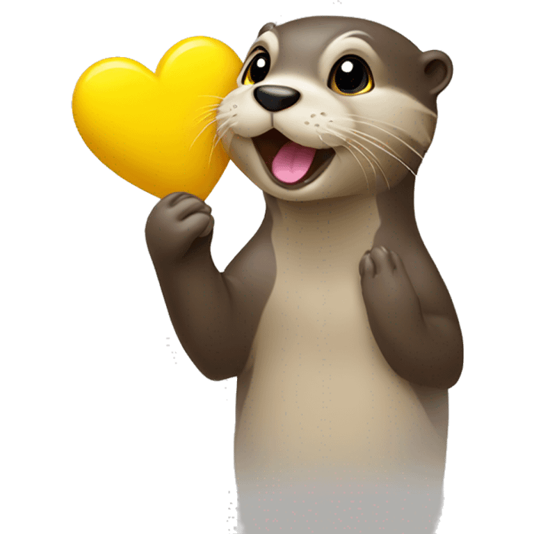 Otter with yellow heart on paw blowing kisses emoji