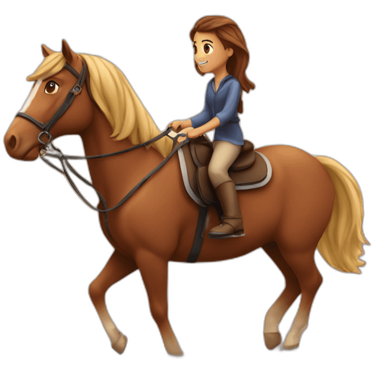 A boy riding on the horse at early morning with his girlfriend  emoji