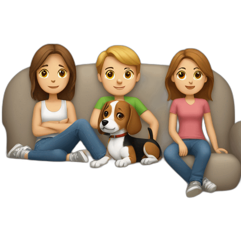 Brown hair White boy and girl and beagle Sit on couch emoji