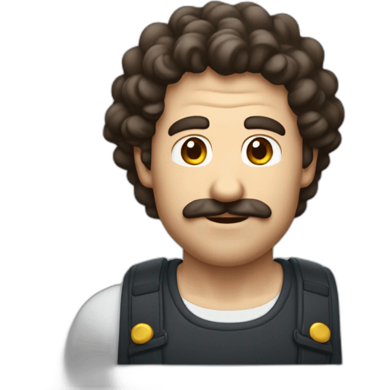 Withe man with curly dark brown hair without mustache seems like Mario bros emoji