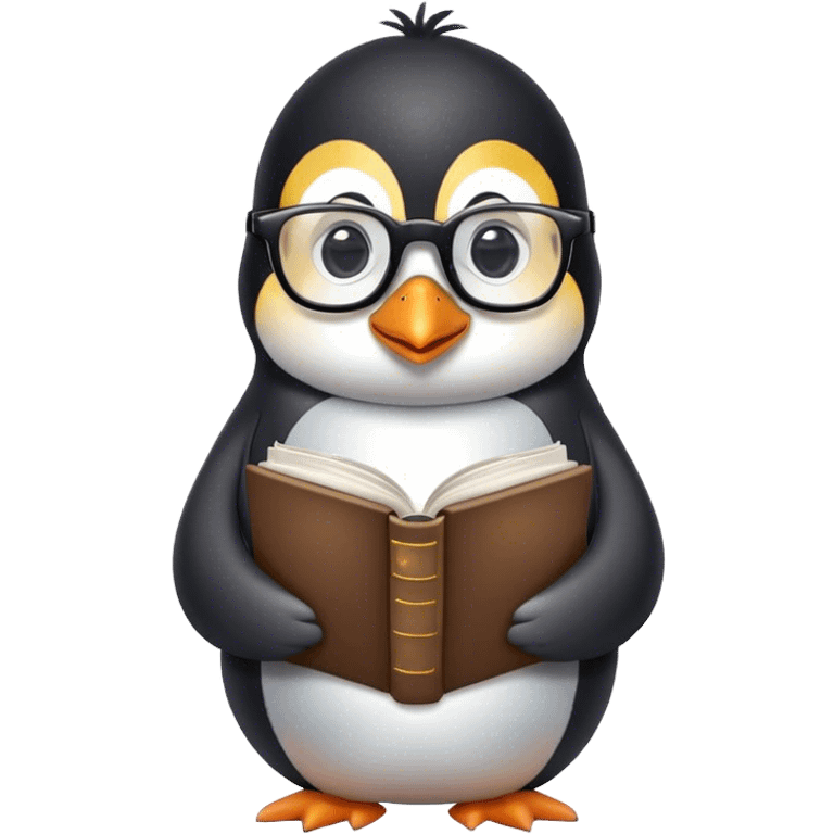 Me puedes crear un pingüino que se vea adorable pero intelectual me gustaría que usará lentes y un libro  emoji