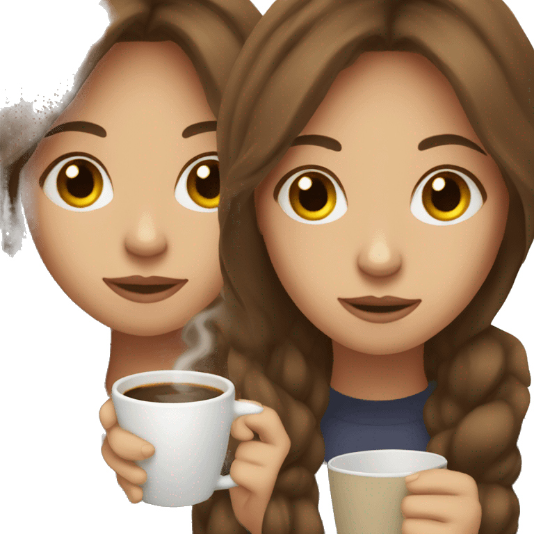 A girl with brown hair drinks coffee emoji